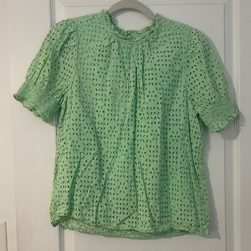 J. Crew Mint Eyelet Lace Blouse